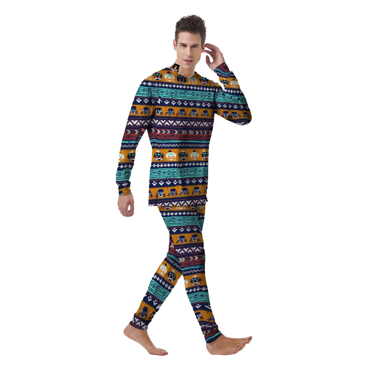 Colorful Neon Ethic Aztec Maya Print Men's Pajamas-grizzshop