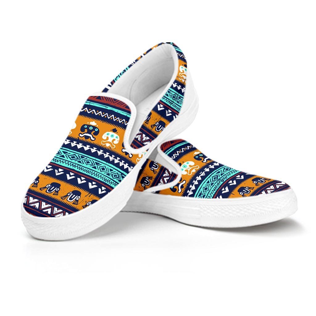 Colorful Neon Ethic Aztec Maya Print Men's Slip On Sneakers-grizzshop