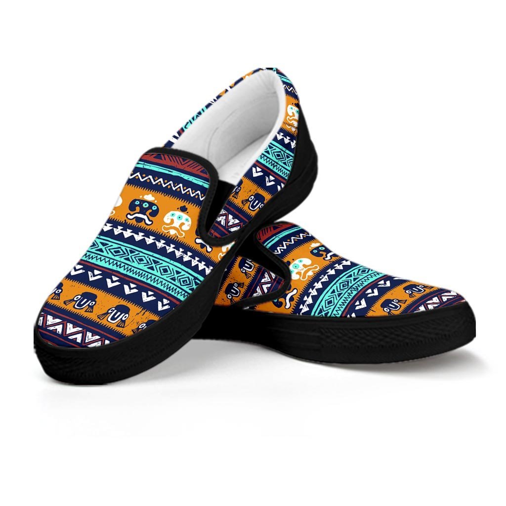 Colorful Neon Ethic Aztec Maya Print Men's Slip On Sneakers-grizzshop