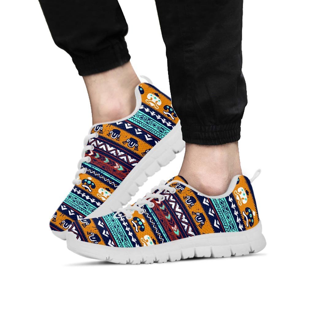 Colorful Neon Ethic Aztec Maya Print Men's Sneakers-grizzshop
