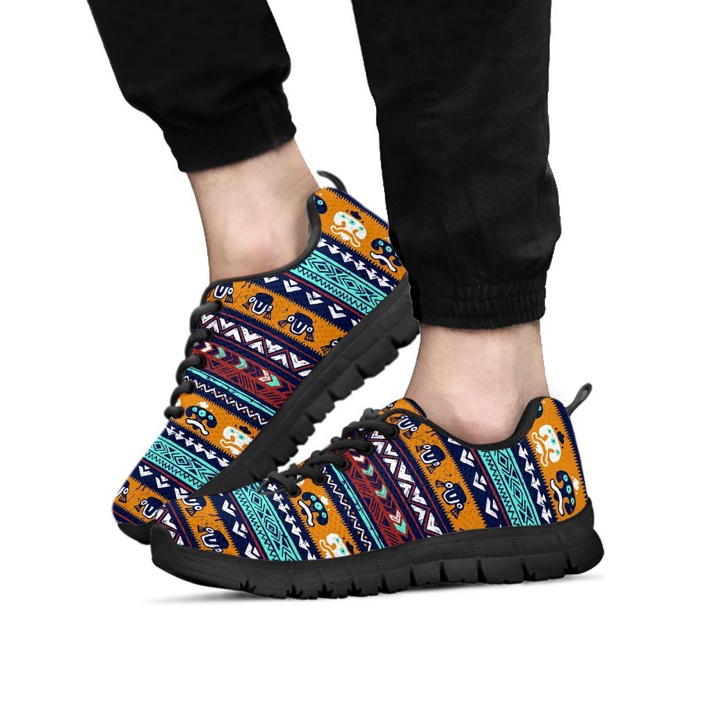 Colorful Neon Ethic Aztec Maya Print Men's Sneakers-grizzshop