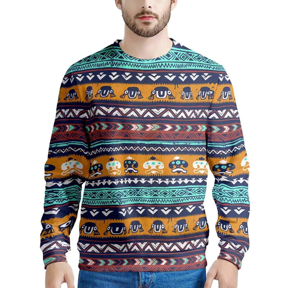 Colorful Neon Ethic Aztec Maya Print Men's Sweatshirt-grizzshop