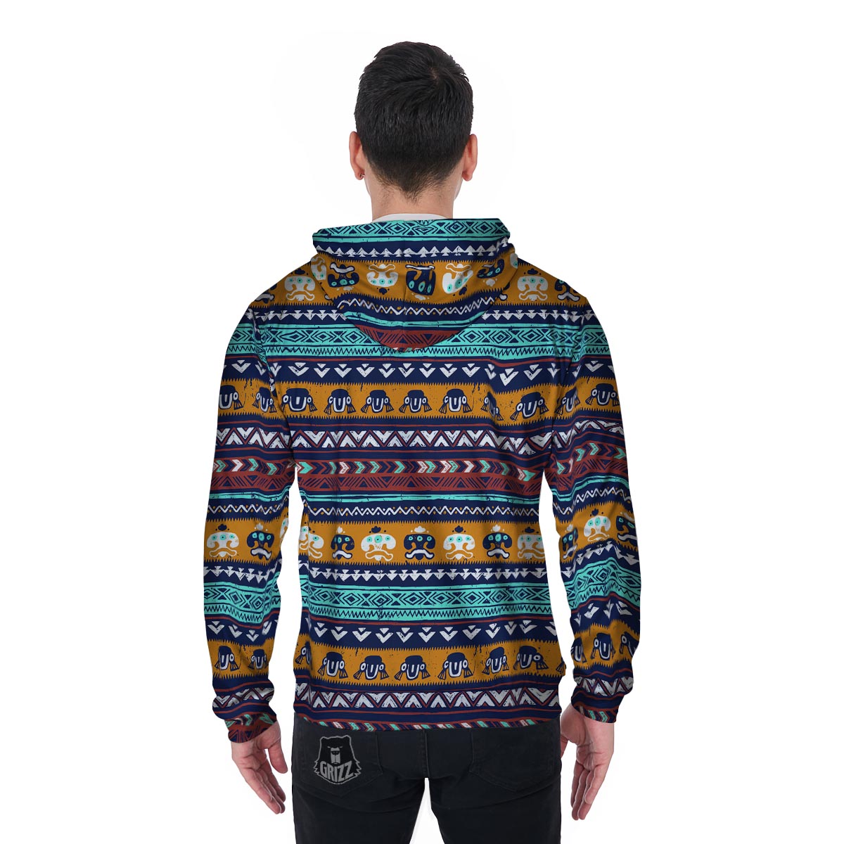 Colorful Neon Ethic Aztec Maya Print Men's Zip Up Hoodie-grizzshop