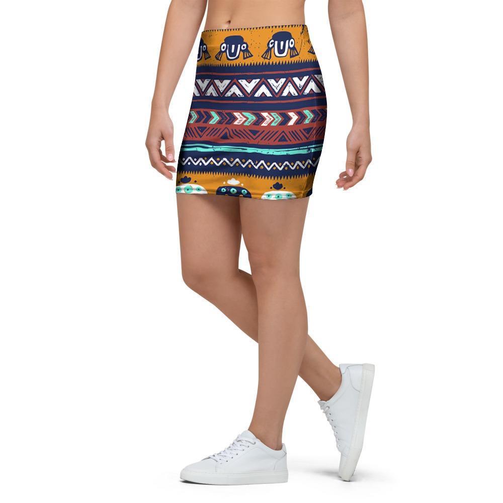 Colorful Neon Ethic Aztec Maya Print Mini Skirt-grizzshop