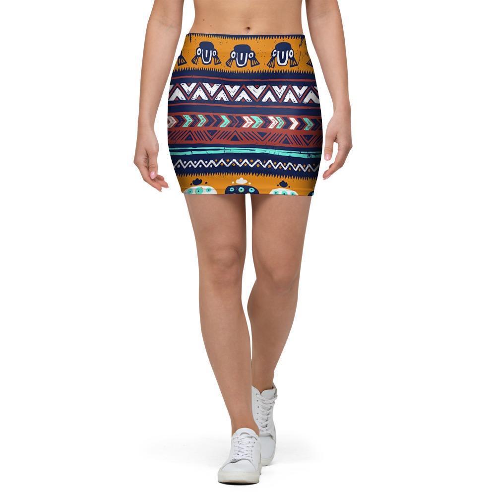 Colorful Neon Ethic Aztec Maya Print Mini Skirt-grizzshop