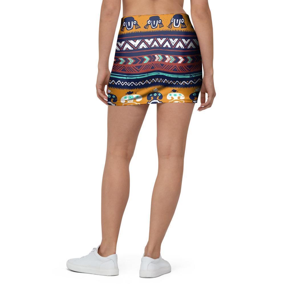 Colorful Neon Ethic Aztec Maya Print Mini Skirt-grizzshop