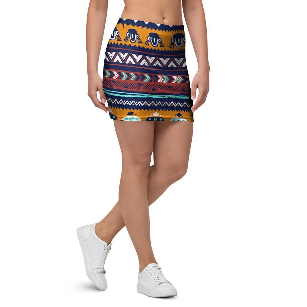 Colorful Neon Ethic Aztec Maya Print Mini Skirt-grizzshop