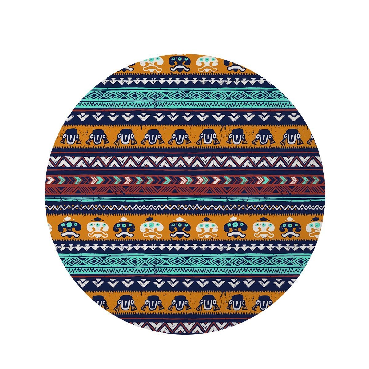 Colorful Neon Ethic Aztec Maya Print Round Rug-grizzshop