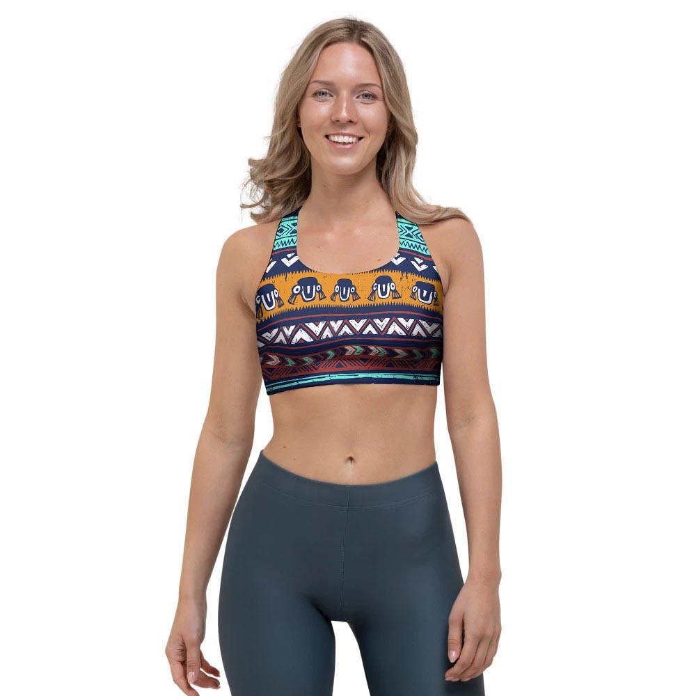 Colorful Neon Ethic Aztec Maya Print Sports Bra-grizzshop