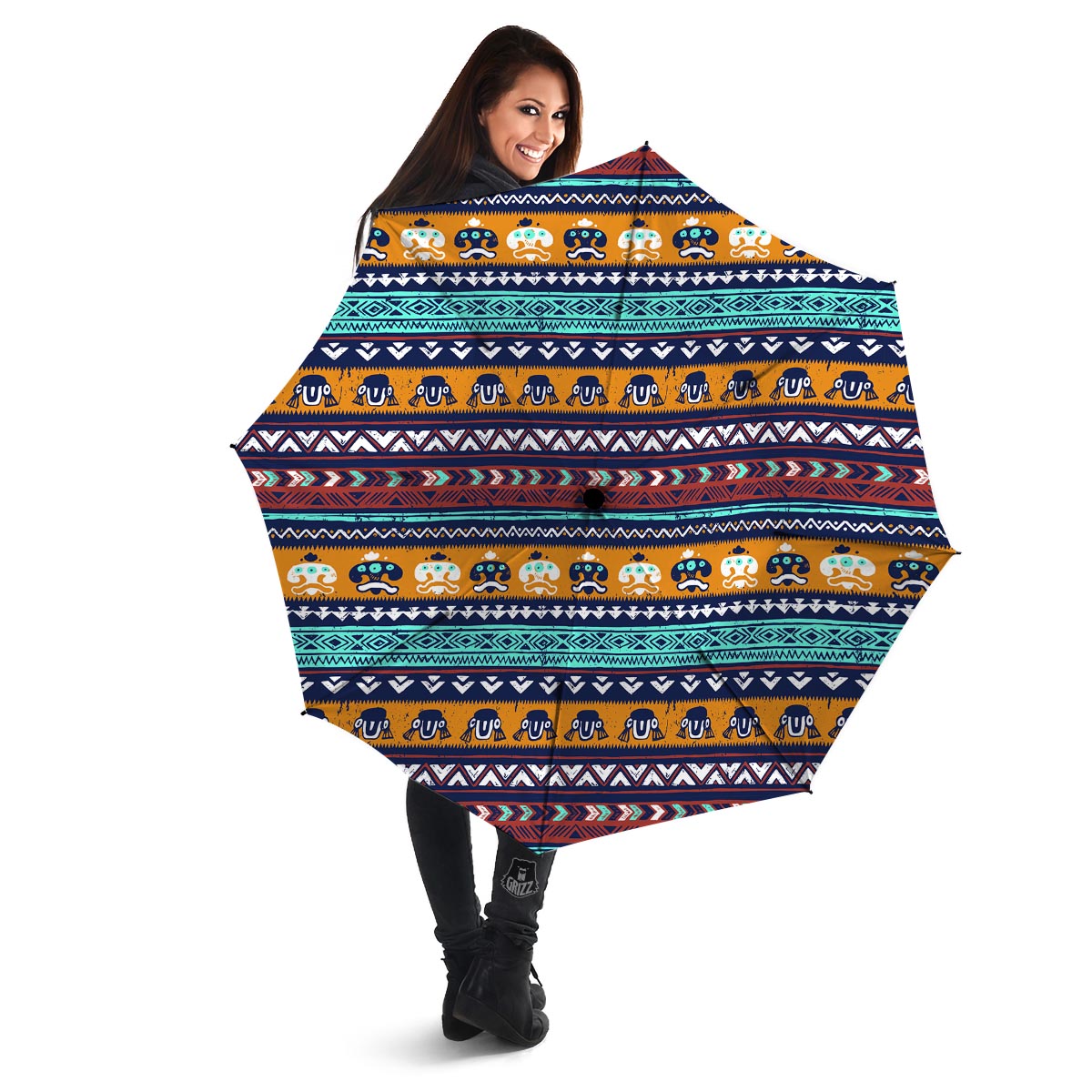 Colorful Neon Ethic Aztec Maya Print Umbrella-grizzshop