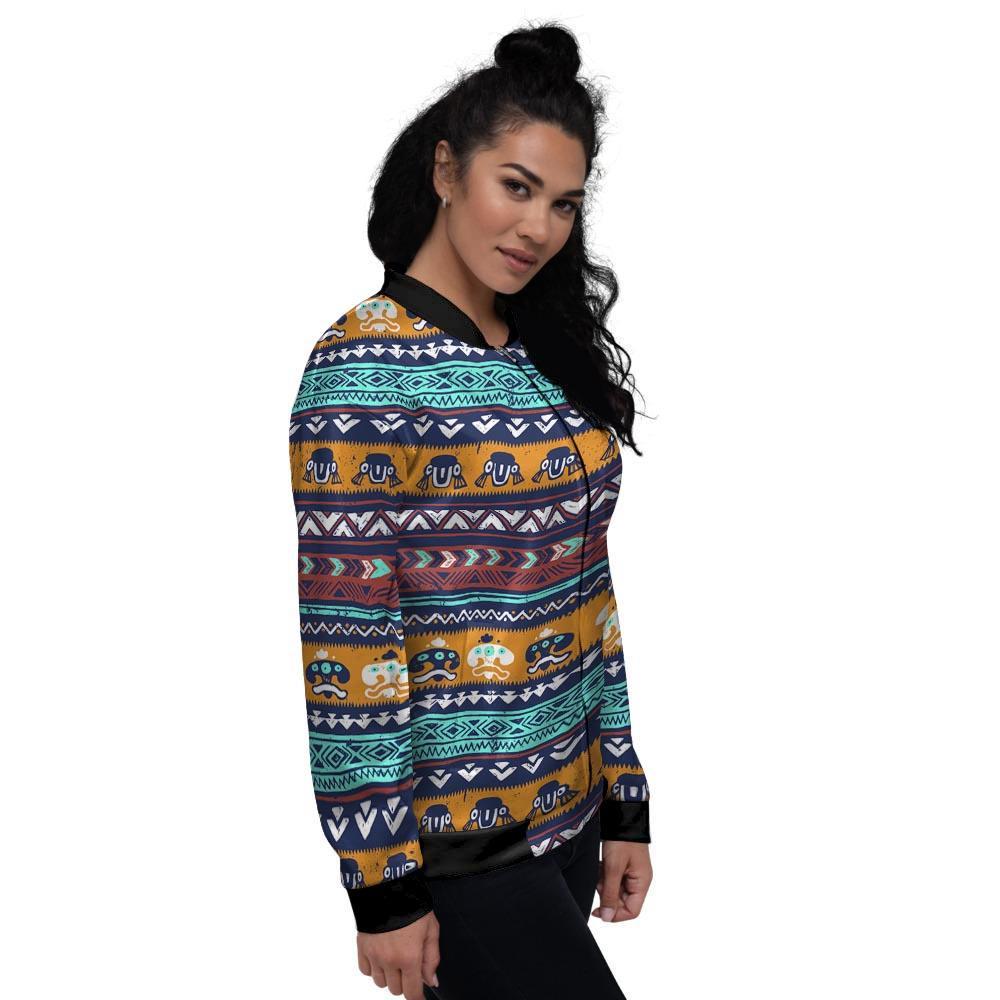 Colorful Neon Ethic Aztec Maya Print Women's Bomber Jacket-grizzshop