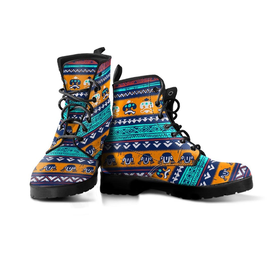 Colorful Neon Ethic Aztec Maya Print Women's Boots-grizzshop