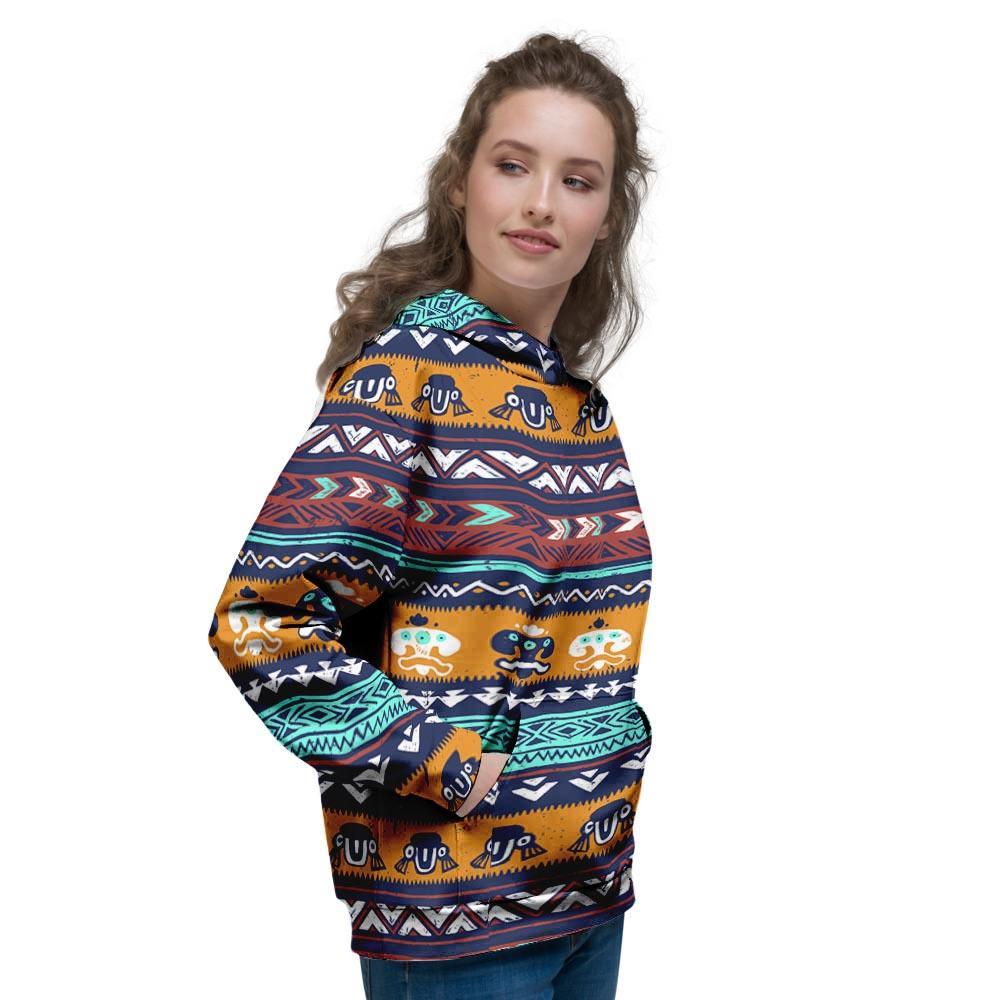 Colorful Neon Ethic Aztec Maya Print Women's Hoodie-grizzshop