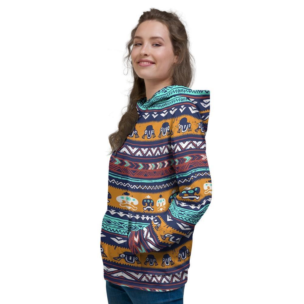 Colorful Neon Ethic Aztec Maya Print Women's Hoodie-grizzshop