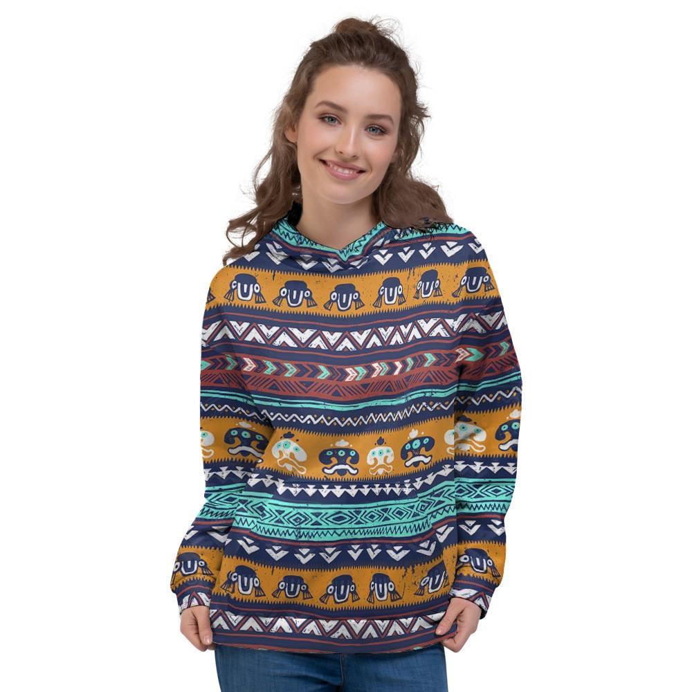 Colorful Neon Ethic Aztec Maya Print Women's Hoodie-grizzshop