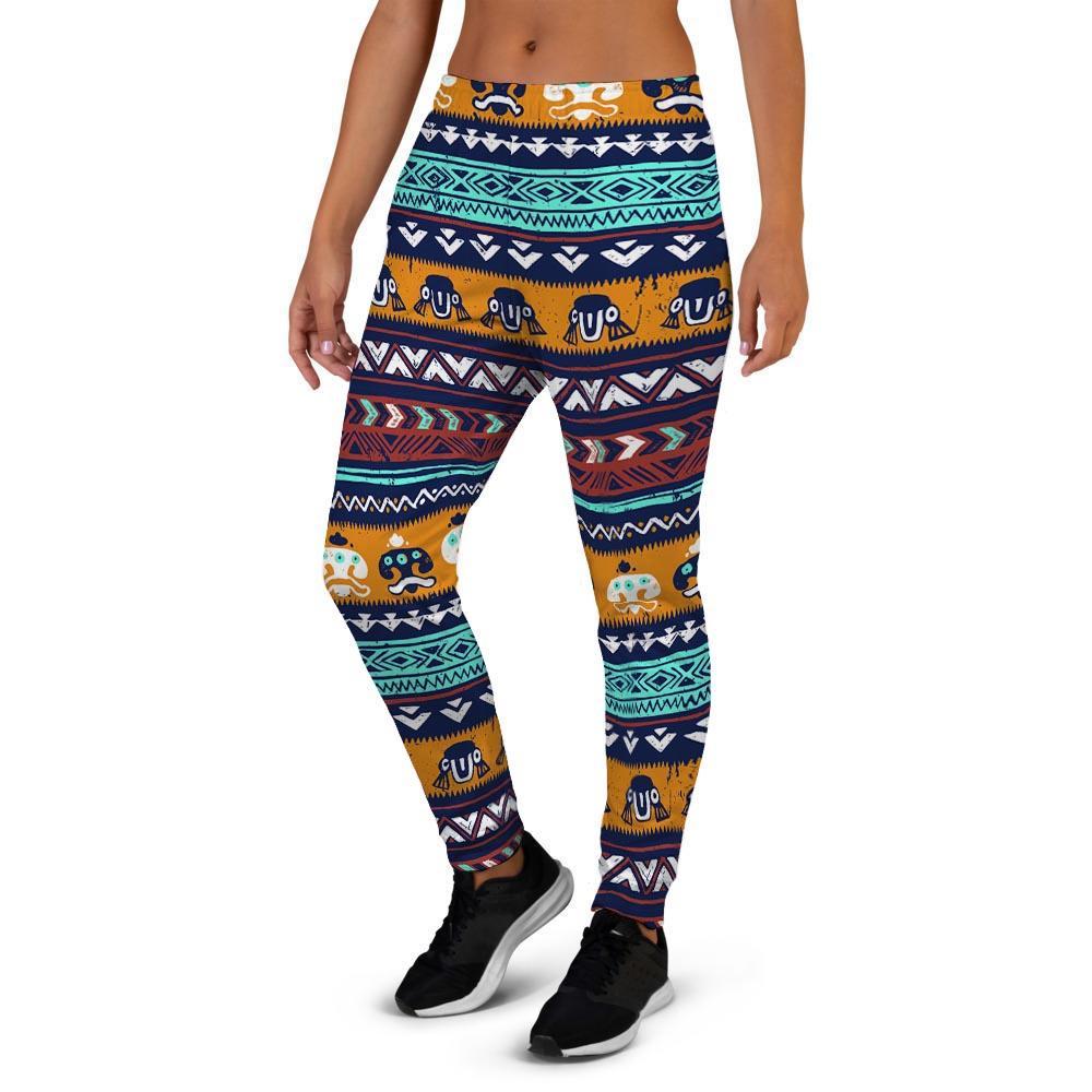 Colorful Neon Ethic Aztec Maya Print Women's Joggers-grizzshop