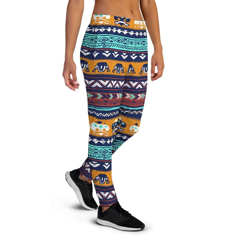 Colorful Neon Ethic Aztec Maya Print Women's Joggers-grizzshop
