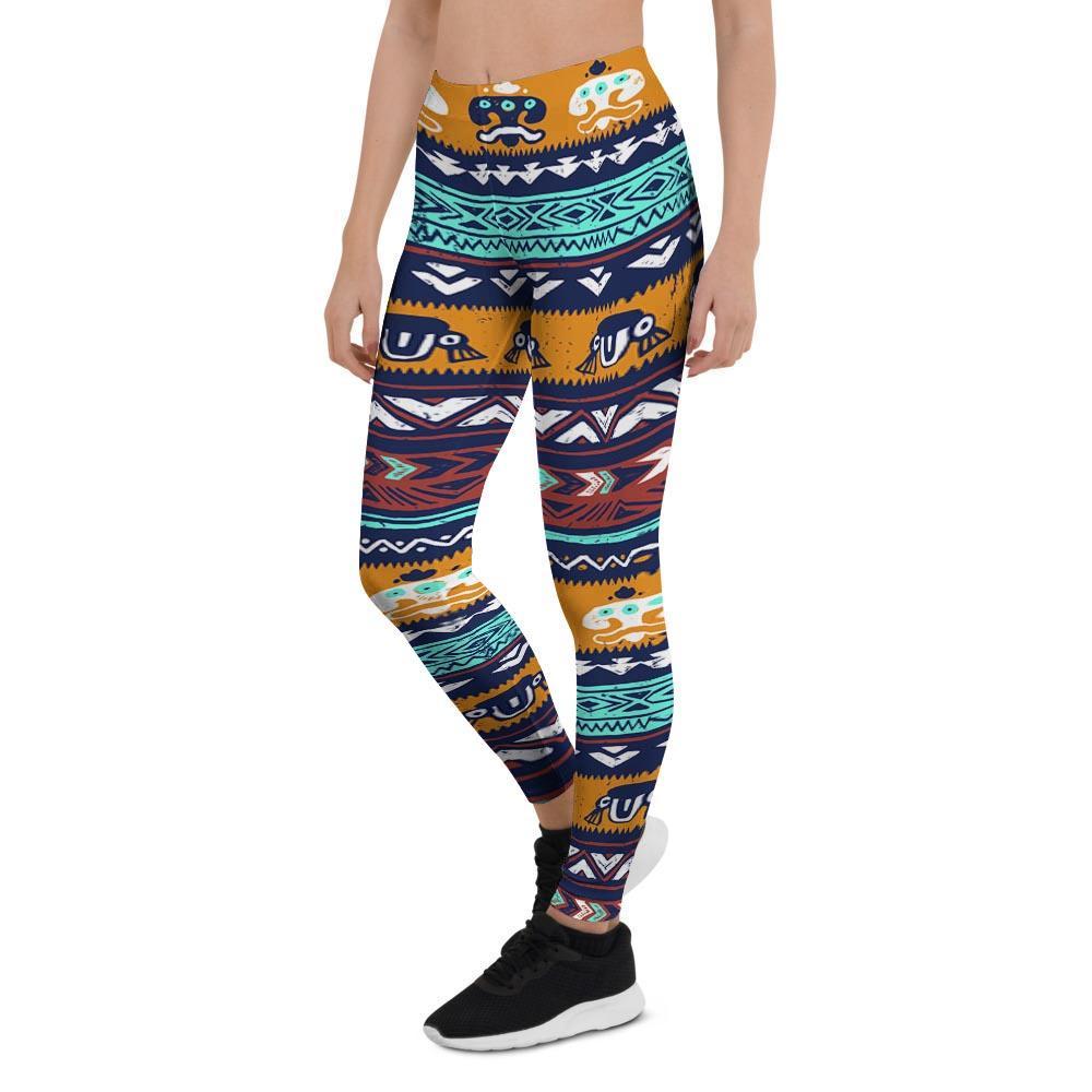 Colorful Neon Ethic Aztec Maya Print Women's Leggings-grizzshop