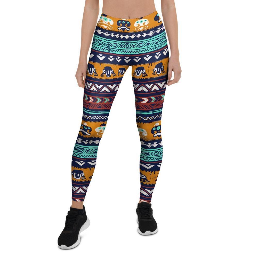 Colorful Neon Ethic Aztec Maya Print Women's Leggings-grizzshop