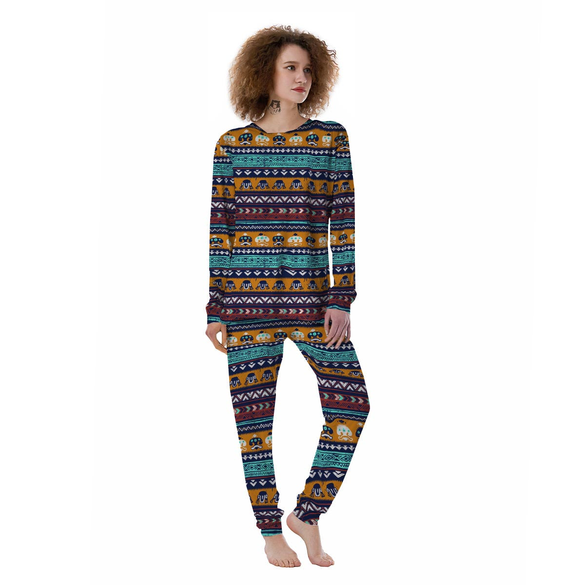 Colorful Neon Ethic Aztec Maya Print Women's Pajamas-grizzshop