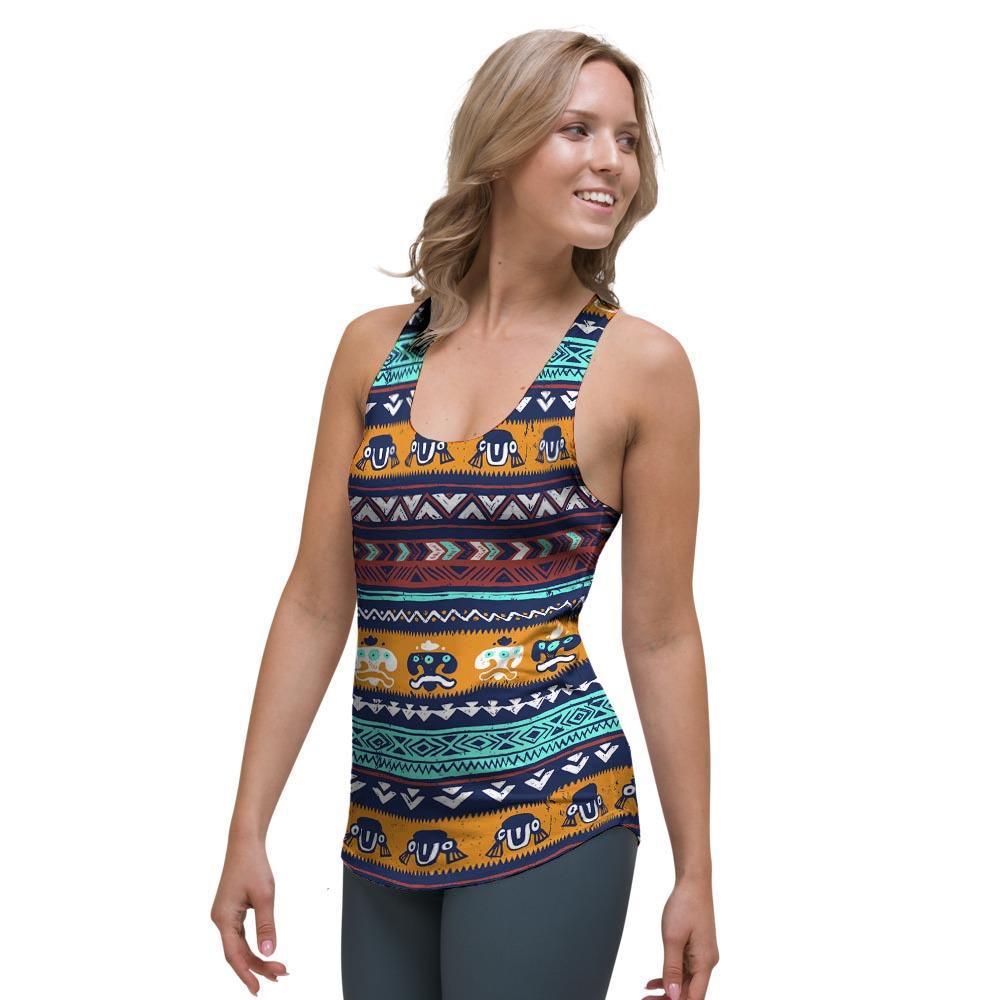 Colorful Neon Ethic Aztec Maya Print Women's Racerback Tank Top-grizzshop