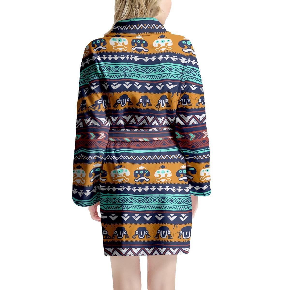 Colorful Neon Ethic Aztec Maya Print Women's Robe-grizzshop