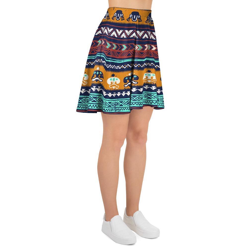 Colorful Neon Ethic Aztec Maya Print Women's Skirt-grizzshop