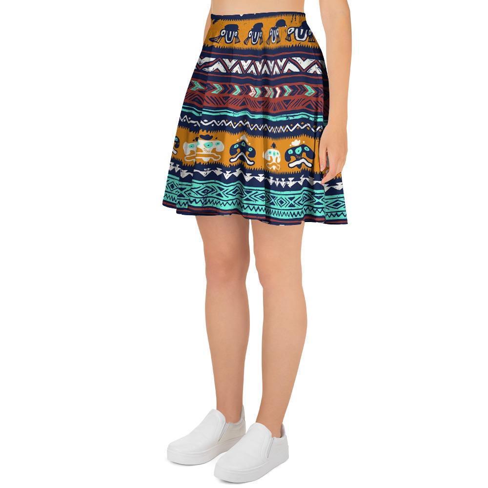 Colorful Neon Ethic Aztec Maya Print Women's Skirt-grizzshop