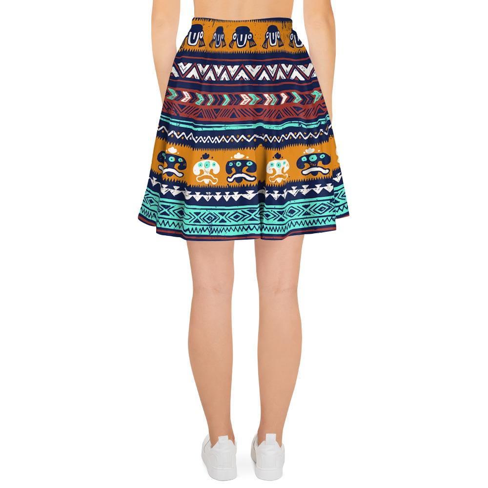 Colorful Neon Ethic Aztec Maya Print Women's Skirt-grizzshop