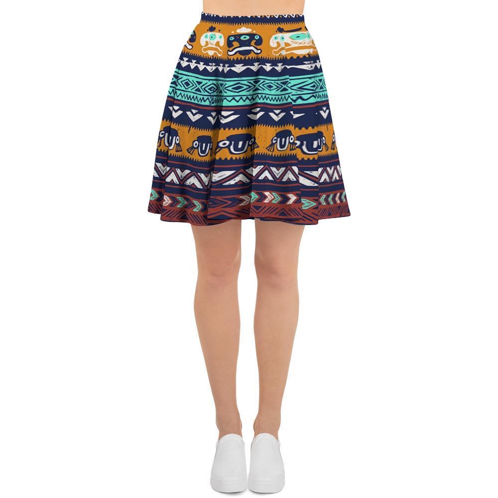 Colorful Neon Ethic Aztec Maya Print Women's Skirt-grizzshop