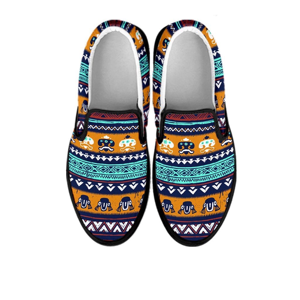 Colorful Neon Ethic Aztec Maya Print Women's Slip On Sneakers-grizzshop