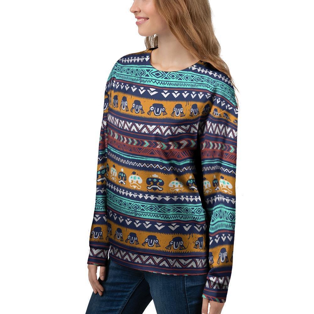 Colorful Neon Ethic Aztec Maya Print Women's Sweatshirt-grizzshop