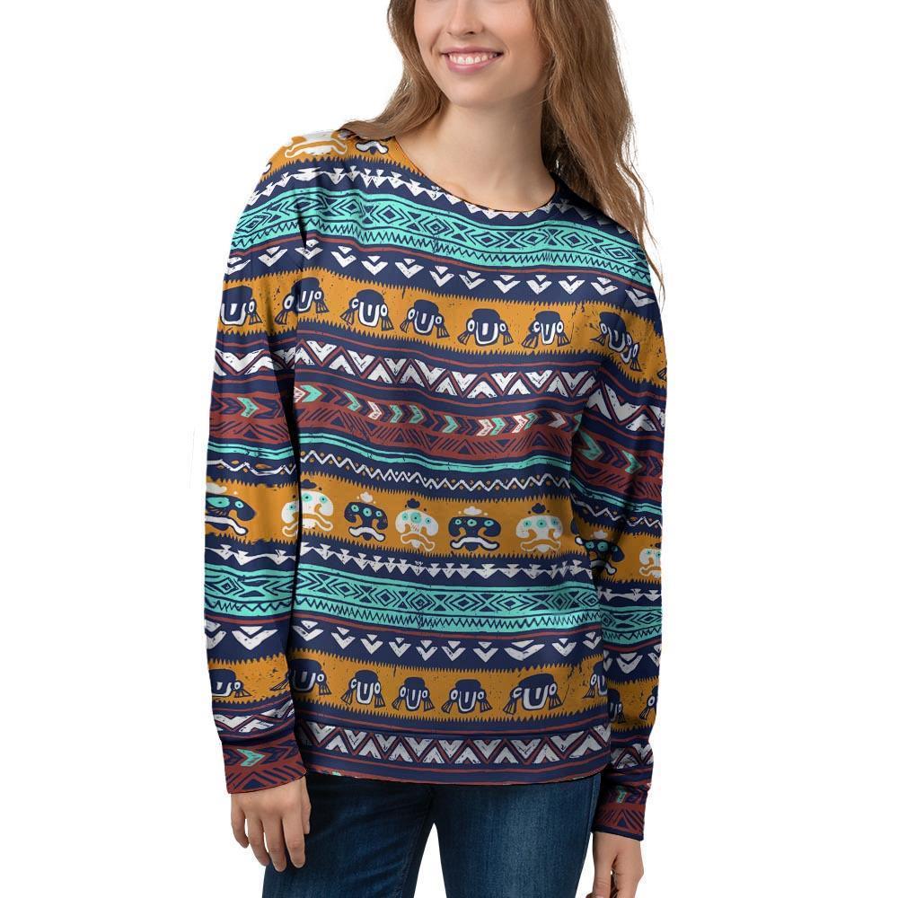 Colorful Neon Ethic Aztec Maya Print Women's Sweatshirt-grizzshop