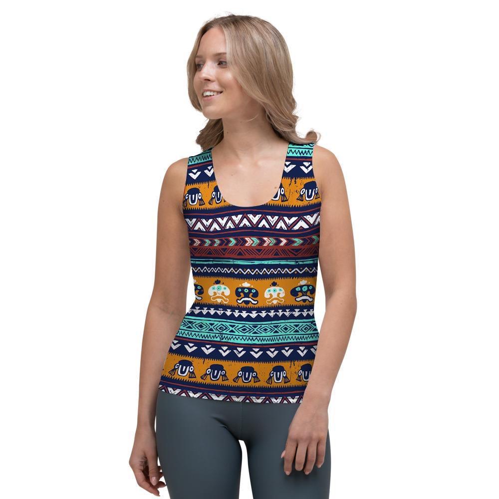 Colorful Neon Ethic Aztec Maya Print Women's Tank Top-grizzshop