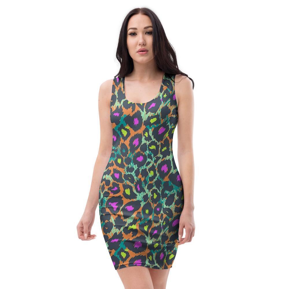 Colorful Neon Leopard Bodycon Dress-grizzshop