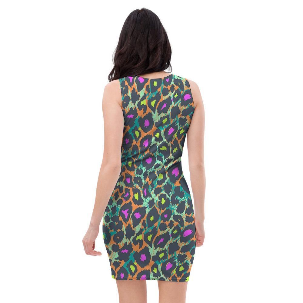 Colorful Neon Leopard Bodycon Dress-grizzshop