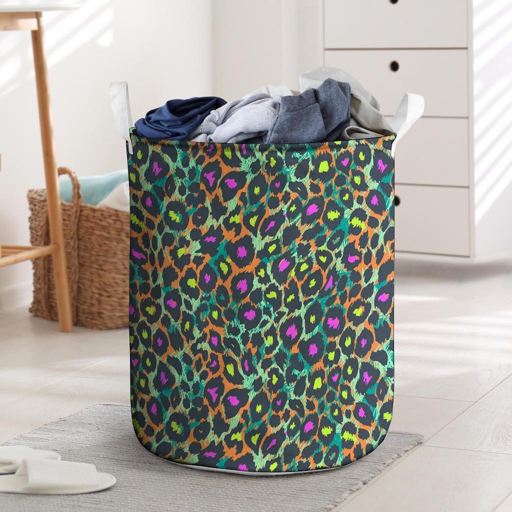 Colorful Neon Leopard Laundry Basket-grizzshop