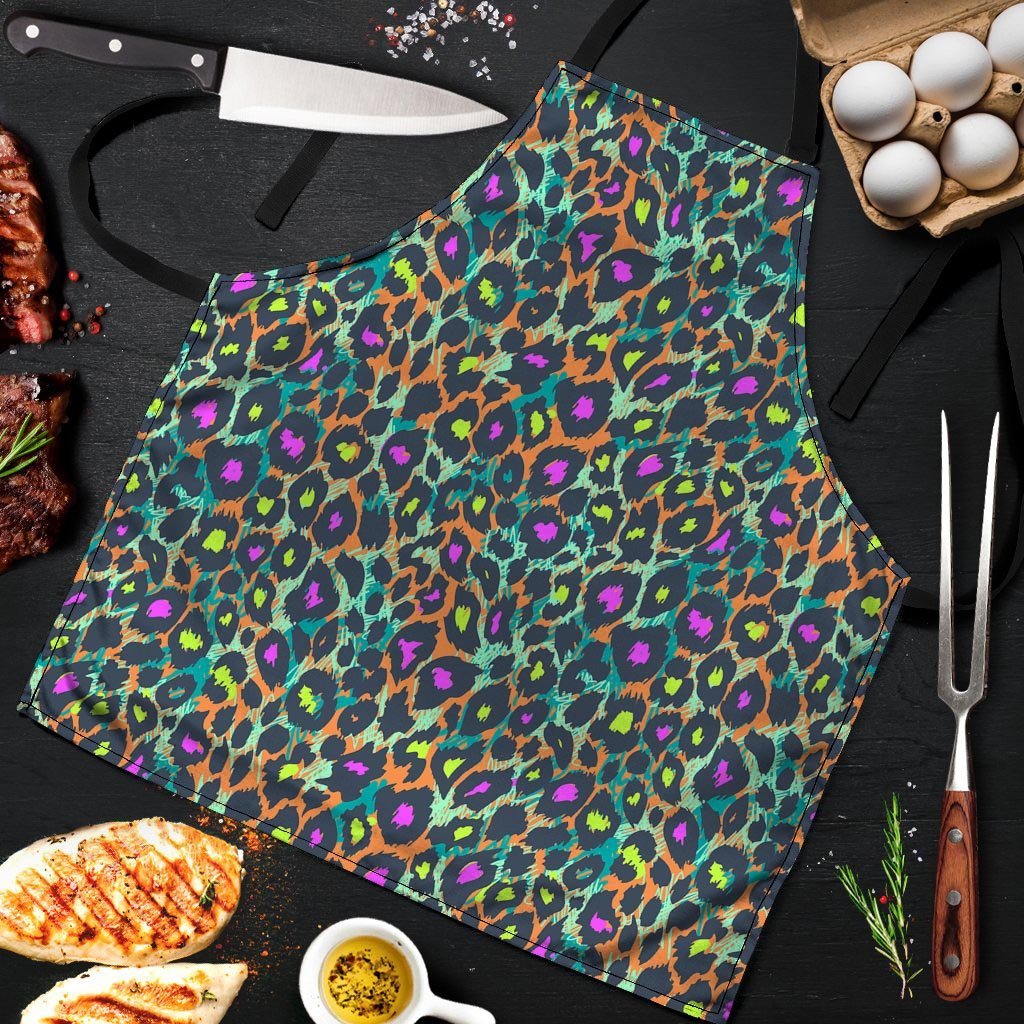 Colorful Neon Leopard Men's Apron-grizzshop