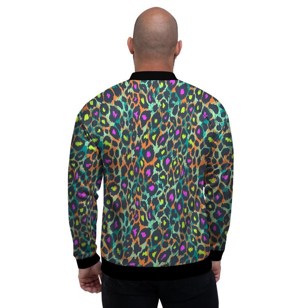 Colorful Neon Leopard Men's Bomber Jacket-grizzshop