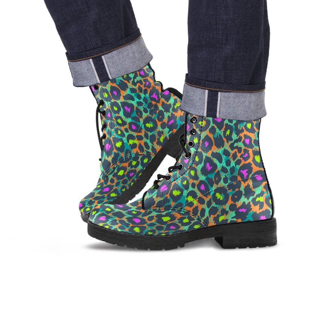 Colorful Neon Leopard Men's Boots-grizzshop