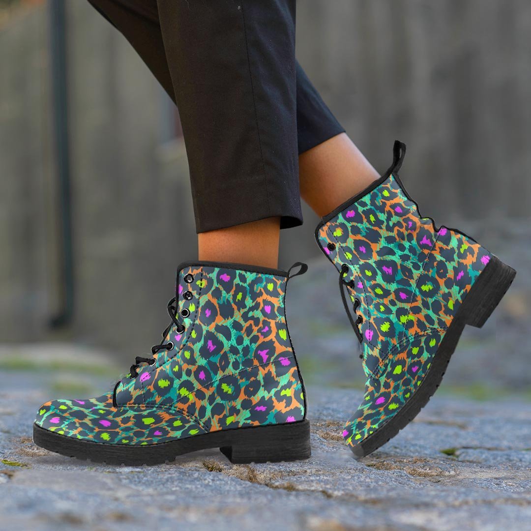 Colorful Neon Leopard Men's Boots-grizzshop