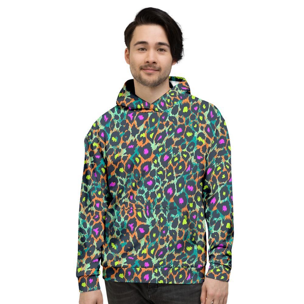 Colorful Neon Leopard Men's Hoodie-grizzshop