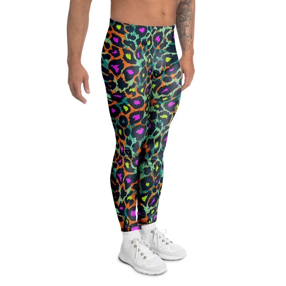 Colorful Neon Leopard Men's Leggings-grizzshop