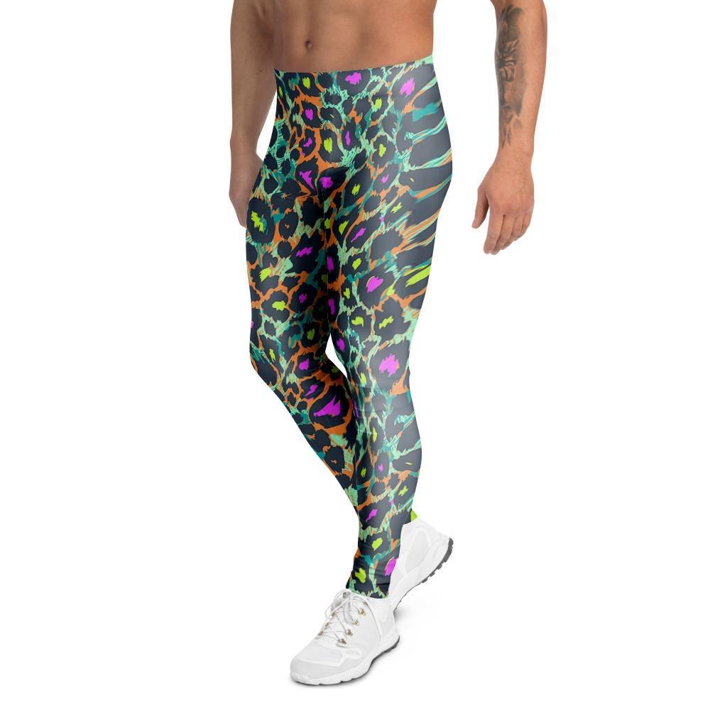 Colorful Neon Leopard Men's Leggings-grizzshop