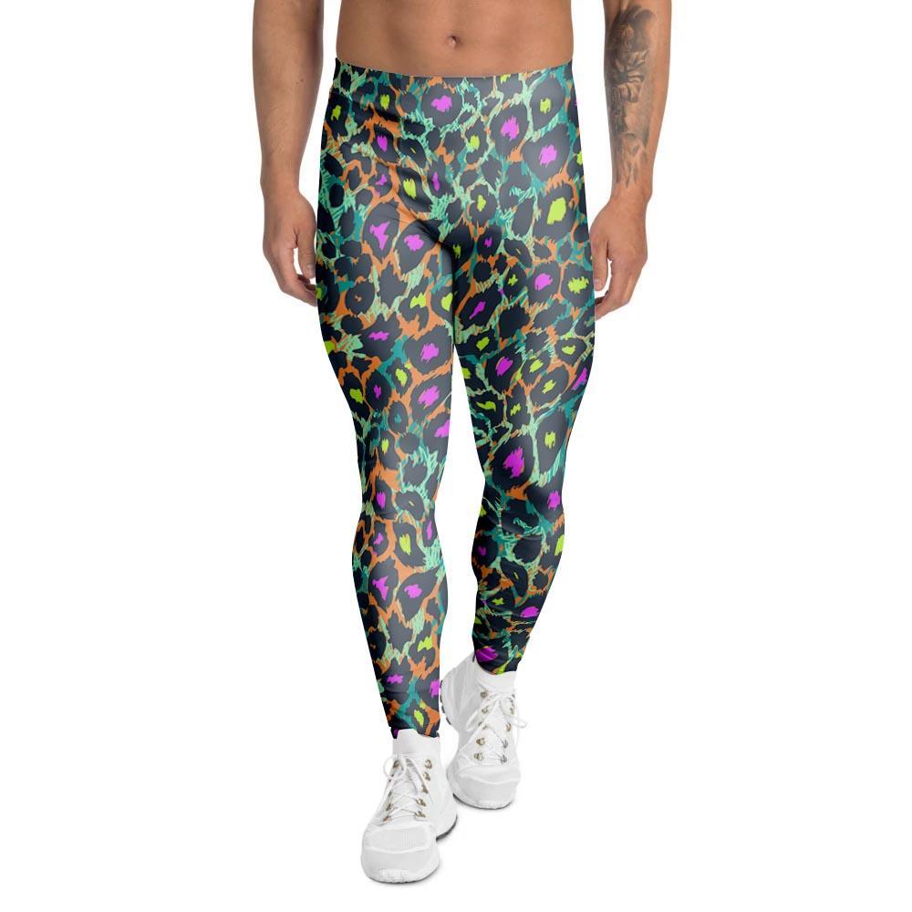 Colorful Neon Leopard Men's Leggings-grizzshop
