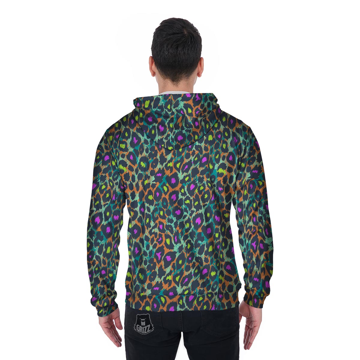 Colorful Neon Leopard Men's Zip Up Hoodie-grizzshop