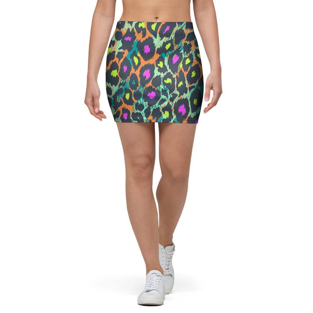Colorful Neon Leopard Mini Skirt-grizzshop