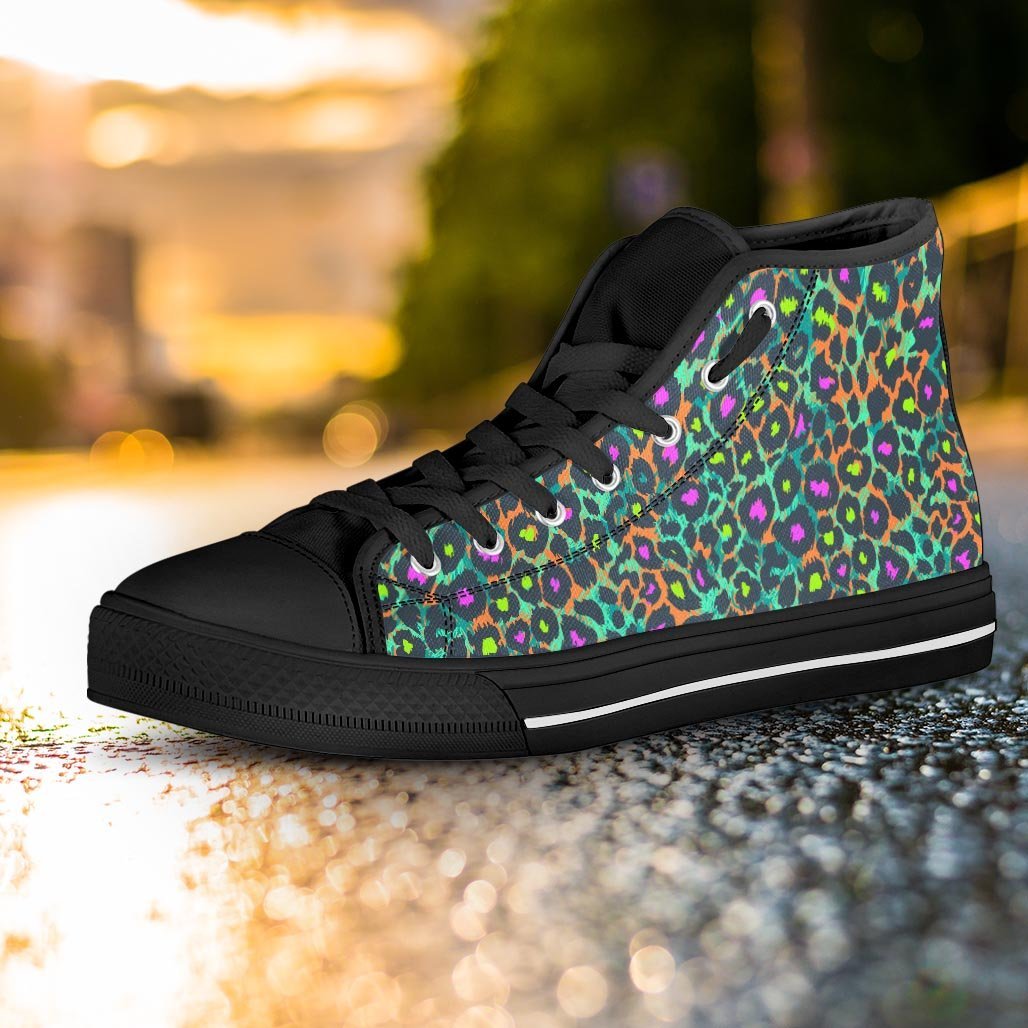 Colorful Neon Leopard Women's High Top Shoes-grizzshop