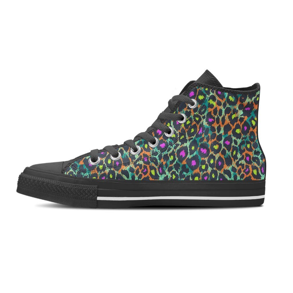 Colorful Neon Leopard Women's High Top Shoes-grizzshop