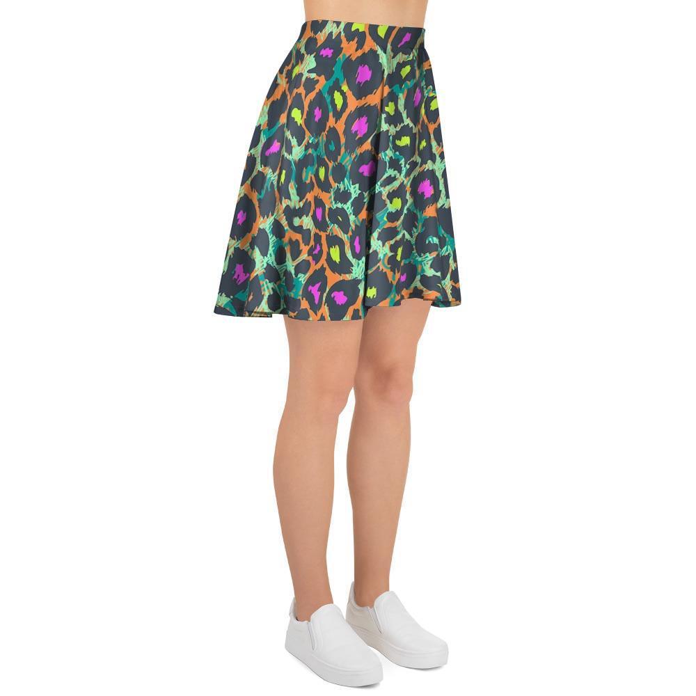 Colorful Neon Leopard Women's Skirt-grizzshop